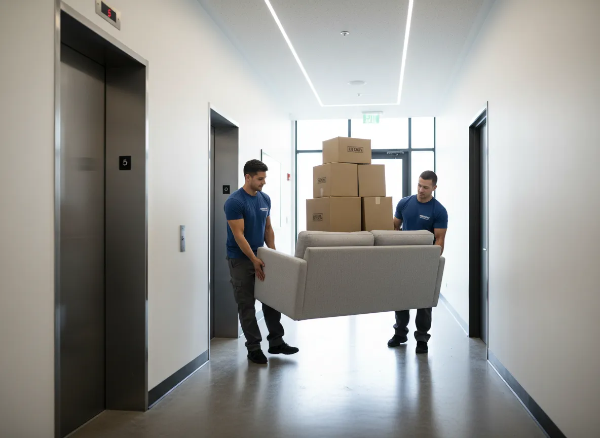 Apartment move with movers carrying furniture